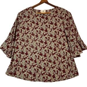 Betsey's Boutique Shop Women's XL Flounce Sleeve Floral Top Flowy
